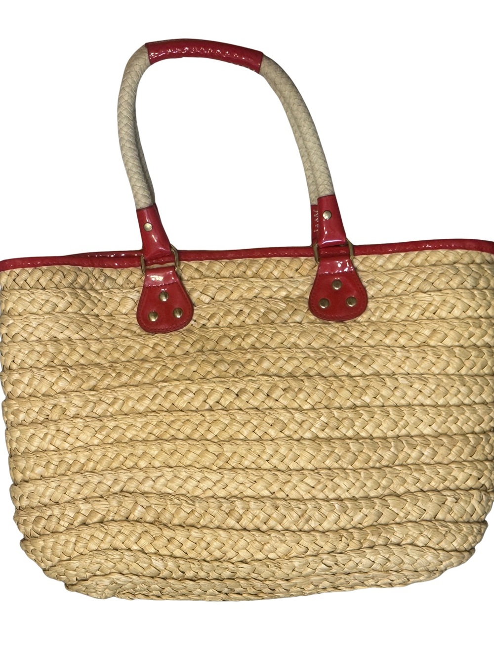 White Stag Natural Straw Tote with Red Trim
